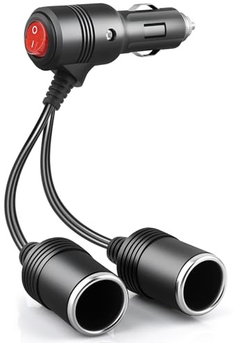 Zigarettenanzünder Verteiler, Adapter Zigarettenanzünder Steckdose,1 bis 2 KFZ Auto Zigarettenanzünder Stecker mit Schalter 12V/24V,zigarettenanzünder verlängerung Auto Motorrad (1-2 15cm)