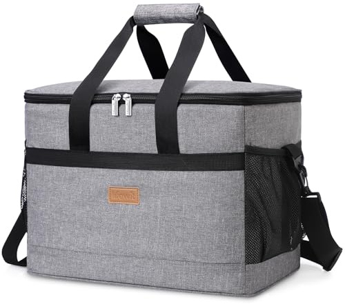 Lifewit 30L 50 Dosen Kühltasche Groß faltbar Kühlkorb Kühlbox Isoliertasche Thermotasche Picknicktasche für Lebensmitteltransport, Grau