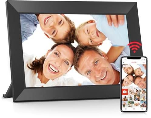 Frameo 10,1 Zoll WiFi Digitaler Bilderrahmen, 1280x800 HD IPS Touchscreen Foto Rahmen, 32GB Speicher, Automatische Rotation, Wandmontagefähig, Teilen Sie Fotos sofort von überall aus