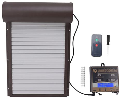 Automatische Hühnertür, Hühnerstalltür, Programmierbarer Automatischer Hühnerhaus Türöffner, 3 Modi, Hühnerklappe, Lichtsensor, Timing-Fernbedienung für Bauerngeflügel (Braun)