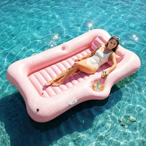 HeySplash Aufblasbares Pool Luftmatratze mit Tassenhalter, Pool Aufblasbares Bett in Meerjungfrau Schwanzform Sommer Pool Spielzeug Tragbar Große Aufblasbare Bräunung Pool Freien Schwimmende Flöße