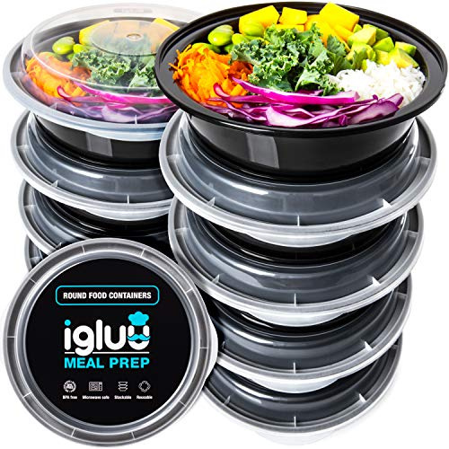 Igluu Meal Prep Boxen, rund (10er-Pack) 1 Fach – 828ml | Wiederverwendbar, stapelbar, geeignet für Mikrowelle, Gefrierfach und Spülmaschine – mit Deckel – aus BPA-freiem Kunststoff
