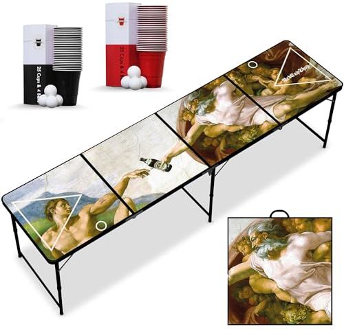 RedCupShop® Beer Pong Tisch | Klappbarer Bierpongtisch mit offizieller Turniergröße (240x60x70 cm) | Tragbar, wasserabweisend & Kratzfest (Schaffung (Tisch, Becher & Bälle))