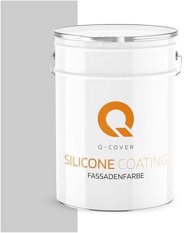 Q-COVER Fassadenfarbe 10 L Hellgrau F262 – Silikonharz, Außenfarbe, Hydrophob, Wetterfest, Fassadenschutz