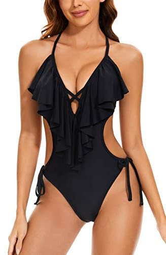 LXheysea Damen-Badeanzug mit Volant-Ausschnitt, Einteiler, sexy Monokini