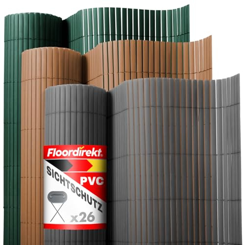 Floordirekt PVC Sichtschutzmatte 200 x 300 cm, Grün – Sichtschutzzaun für Garten, Balkon & Terrasse, Windschutz, Lamellen