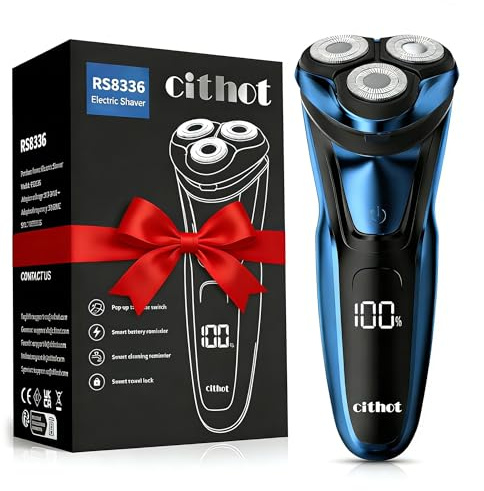 CITHOT Rasierer Herren Elektrisch, Elektrischer Rasierer Nass- und Trockenrasierer mit Präzisionstrimmer, Elektrorasierer Herren IPX7 mit Reiseverriegelung RS8336 Blau