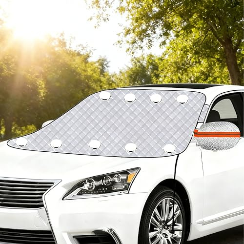 HuaCommerce Auto Sonnenschutz Frontscheibenabdeckung mit 9 Magneten & 2 Spanngurten – UV-Schutz für Sommer, Hitzeschutz fürs Auto, SUV & Van (160x116 cm)