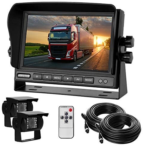 Dual-Rückfahrkamera-Set mit 7" TFT LCD Kfz-Monitor & Zwei 170° Weitwinkel- Rückfahrkameras, IP68 wasserdicht, 18IR Nachtsicht, für LKW/Anhänger/Bus/Van/Landwirtschaft(12-24 Volt)