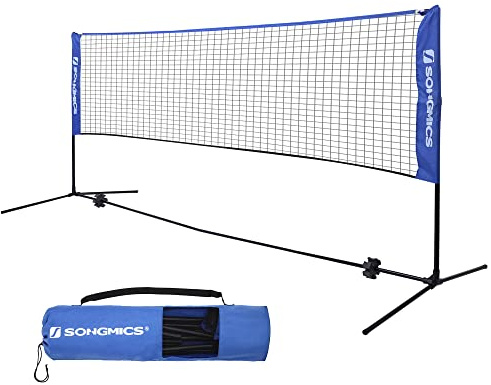 SONGMICS 300 cm/400 cm/500 cm Badmintonnetz, Volleyballnetz, höhenverstellbare Stangen, tragbares Set für Tennis, Beach-Volleyball, für Garten, Park, Outdoor