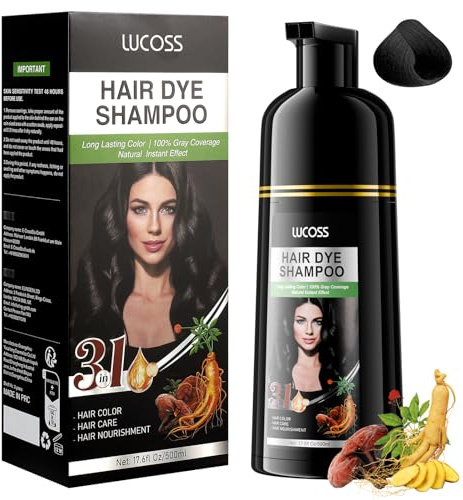 Instant Black Hair Shampoo, Natural Hair Dye Shampoo, 100% Grauabdeckung- Einfach & schnell, Semi-permanente Schwarze Haarfarbe, Haarfärbeshampoo für Männer & Frauen