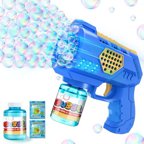 Vansky Automatische Kinder Seifenblasenpistole für Party: Seifenblasenmaschine mit LED Licht & 110 ML Tank EIN-Knopf-Start Bubble Gun mit 8000+ Seifenblasen für Kindergeburtstag (3+ Jahre)