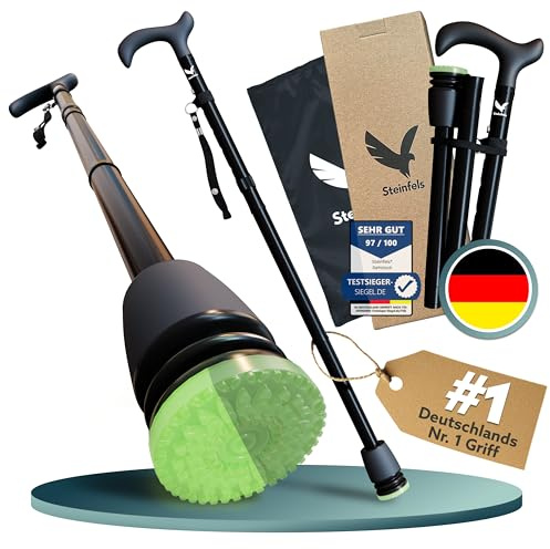Steinfels® Gehstock klappbar & höhenverstellbar mit Tasche - leichte Gehhilfe für Damen, Herren & Senioren - Faltbarer Spazierstock mit Gummipuffer, leuchtet bei Nacht