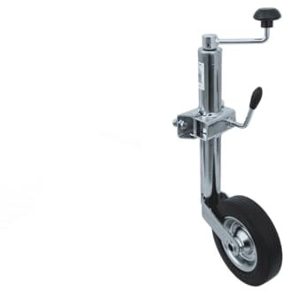 UNITRAILER Stützrad Set 48mm mit Klemme 150kg 505-730mm Hub 225mm Vollgummi Rad 200x50 Axiallager Kurbel Klemme 131x66 105mm Anhänger Deichsel Rangieren