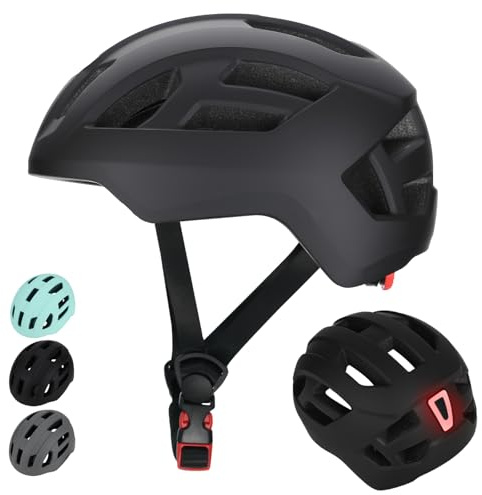 LIRENGUI Kinderfahrradhelm mit licht für Jungen Mädchen Jugendliche, Wiederaufladbares Sicherheits Rücklicht, Verstellbarer Leichtem Fahrradhelme für Multi-Sportarten (Schwarz, M)
