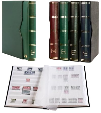 Prophila 60 weiße Seiten Briefmarkenalbum wattiert mit Kassette grün