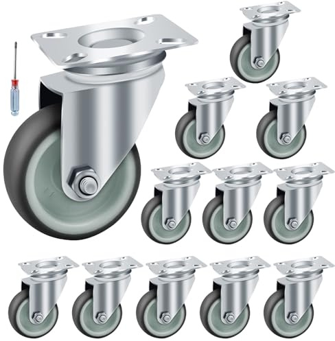 AMIGOB 12 Stück Lenkrollen,Ø50mm Schwerlastrollen,gummi Möbelrollen,Transportrollen mit 48 Schrauben,Räder für möbel, Tragkraft 50kg pro Lenkrolle