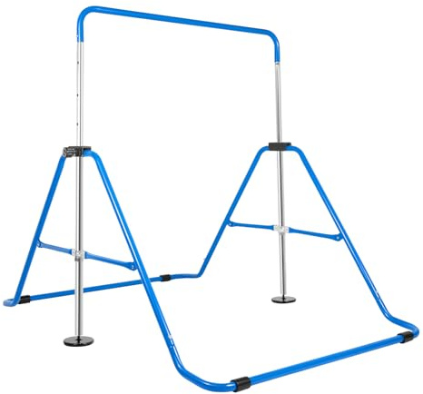 Tyvotrend Faltbarer Gymnastikstange, Robuste Turnstange Reckstange Indoor mit 5 Höhenverstellbar, Trainingsgerät bis 150 kg, Kinder Turnreck Gymnastik Reck für Indoor-Training, Blau
