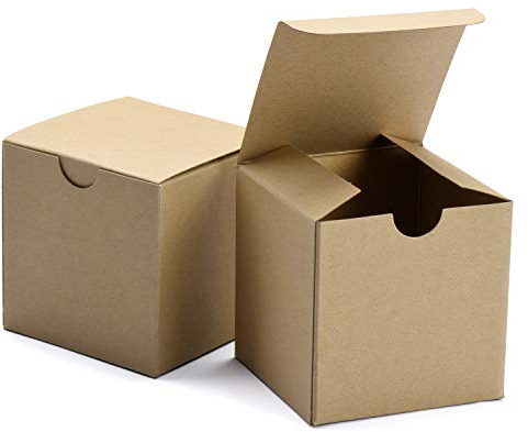 Switory Kraftpapier Geschenkbox mit Deckel, Braun, 50 Stück, 10x10x10 cm | Geschenkkarton für Brautjungfern, Hochzeit, DIY und Basteln; faltbare Boxen für Geschenke, einfach zusammenzubauen