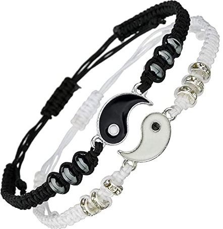 THETAG Armband, 2 Matching Yin Yang Verstellbare Schnur Freundschaft Bangle Pärchen, Personalisierte Armbänder für Paare und Bester Freund