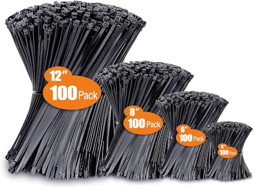 400 Stück Kabelbinder Schwarz Set,300/200/150/100 mm(je 100 Stück) | WLEAD Selbstverriegelnde Kabelbinder mit 18 kg Zugfestigkeit,UV‑beständig & wetterfest,robuste für Garten und Werkstatt