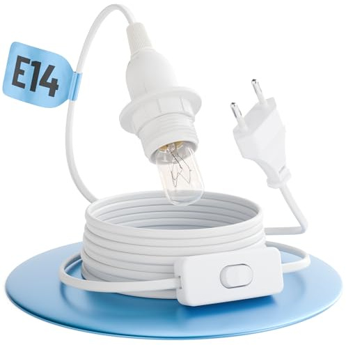 greate E14 Lampenfassung mit Kabel und Schalter weiß 3,5 Meter