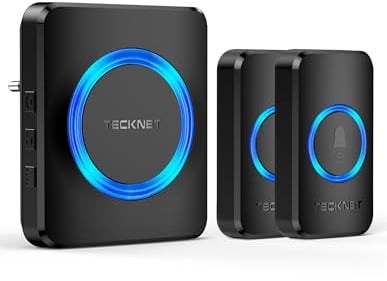 TECKNET IP65 Funkklingel 600M Reichweite mit 2 Sender & 1 Stecker-Empfänge | 60 Melodien, 5 Lautstärke Stufen, LED-Blitz, wasserdicht für Außenbereich, Verschiedene Klingeltöne für Sender einstellbar