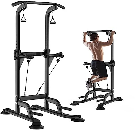 Leiblsufo Pull Up & Dip Station Dip Stand Power Tower, Einstellbare Höhe Home Krafttraining Fitness Workout Station, Geeignet für Jugendliche, Frauen, Männer (Schwarz)