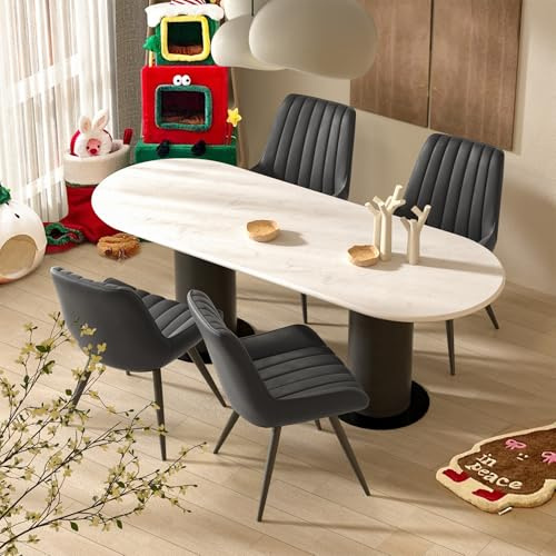 Hawthyhome Esszimmerstühle 4er Set Polsterstühle Schwarz | 10 cm Dicke Sitzkissen,Künstlicher Stoff,Rückenlehne,Moderne Sessel Metallbeine