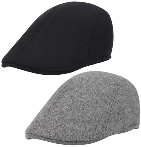 DqiUnaX Schiebermütze Herren, 2er Pack Grau und Schwarz, Schirmmütze, Barett Herren, Newsboy Cap, Schiebermützen Für H erren