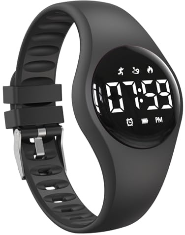 Kinder-Fitness-Tracker-Uhr mit LED-Display, wasserdichte Schrittzähler-Uhr, digitale Armbanduhr, Schrittzähler, Wecker und Kalender für Jungen, Mädchen, Teenager (schwarz)