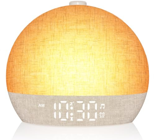 Tageslichtwecker Sanftes Aufwachen für Tiefschläfer,Lichtwecker Sonnenaufgang mit 30 natürliche Klänge und Schlaf-timer 15/30/60/180Min Schlafzimmer Wecker 7 Wecktöne Geschenke für Frauen Männer Teens