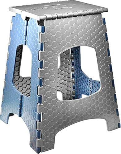 Stark Tritthocker faltbar 44 cm – Klapphocker für Kinder und Erwachsene bis 120 kg, faltbar mit Griff, Rutschfester Klapphocker für Küche, Bad, Garten & Werkstatt, platzsparend (Grau-Blau)