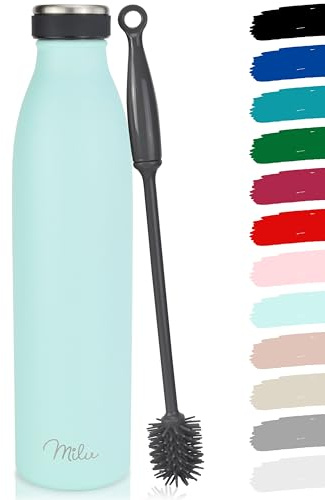 Milu Edelstahl Trinkflasche 350ml, 500ml, 750ml, 1L, 1.5L Thermosflasche, Isolierte Wasserflasche, Auslaufsichere Isolierflasche doppelwandig, Kohlensäure geeignet + Reinigungsbürste (Mint, 1.5L)