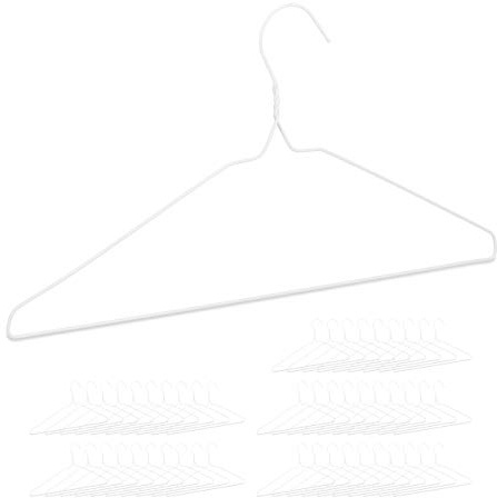 Relaxdays Drahtbügel, 50er Set, für leichte Kleidung, platzsparende Draht Kleiderbügel, Steg für Hosen und Röcke, weiß