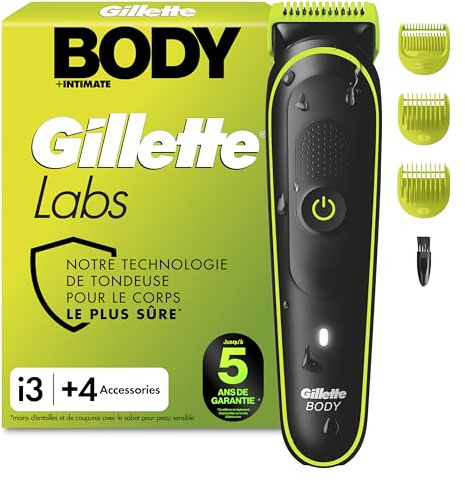 Gillette Labs i3 Body + Intimate Trimmer Herren, Schwarz/Grün | Intimrasierer Mann für Körper, Intimbereich mit SkinFirst-Technologie, Wasserdichte, Inkl. 4 Zubehörteile