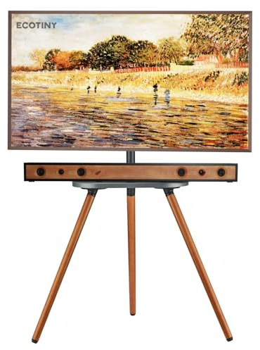 ECOTINY TV staffelei für 43 bis 65 Zoll LCD LED OLED Bildschirm bis zu 35kg | Höhenverstellbar und schwenkbar, Stabilität TV-Ständer Holz mit Holztablett,Max VESA 400x400mm, Schwarzes Walnussholz