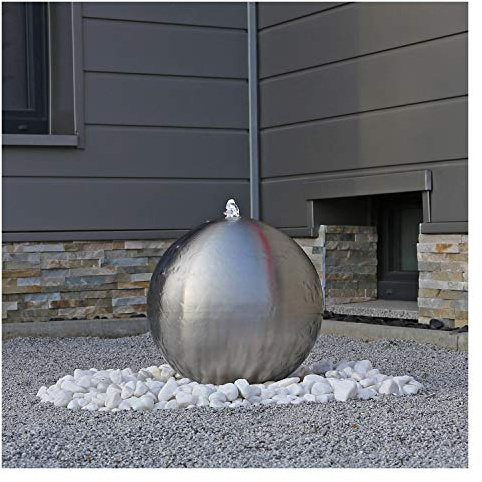 CLGarden Edelstahl Gartenbrunnen ESB4 mit Einer 38cm großen Edelstahl Kugel matt gebürstet und LED Beleuchtung Kugelbrunnen