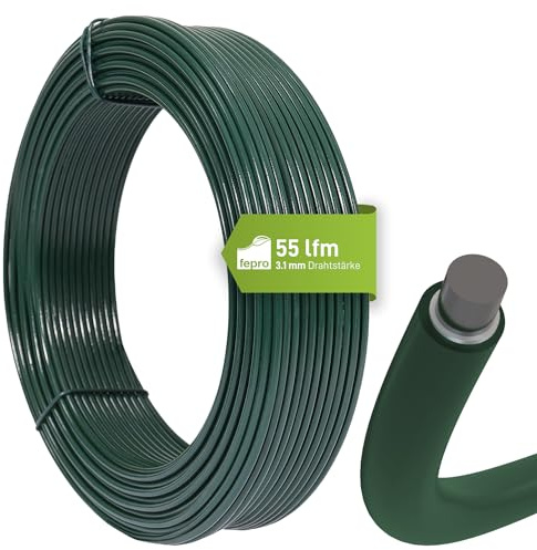 Fepro® Spanndraht 3,1 mm x 55 m, grün, verzinkt und kunststoffbeschichtet - witterungsbeständig, ideal für Maschendraht, Wildzaun, Garten oder basteln