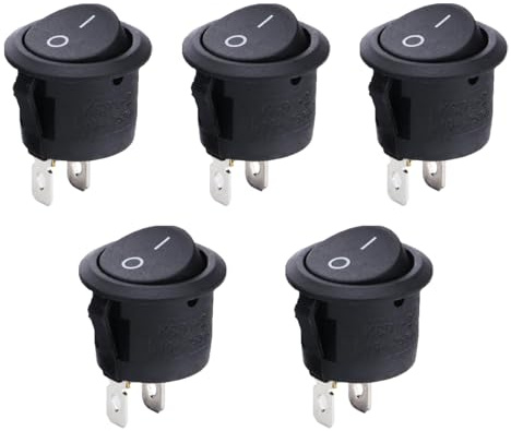 5 Stück Kippschalter 12v,Ein Aus Schalter 2 Polig,Mini Wippschalter Mikroschalter Kfz für Lampenschalter Switch Taster,Schwarz Rocker Rund,Einbau Wohnmobil,Auto Boot Haushaltsgeräte,Einrastbare ON/OFF