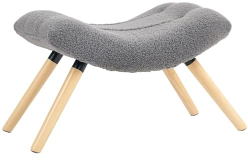 HOMCOM Sitzhocker mit Weichem Sitzkissen Holzbeinen Fußhocker Dunkelgrau | Hocker, mit Berberfleece-Stoff, Polsterhocker, Ottoman, für Schlafzimmer, Wohnzimmer