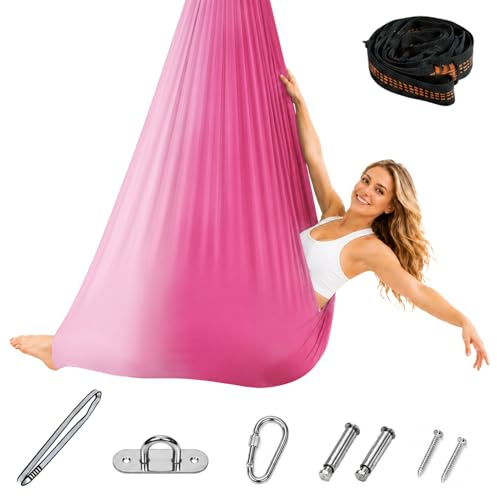 Herbst 150x280CM Aerial Yoga Hängematte Set mit Zubehör 200kg Belastbar | Anti-Gravity Yogatuch für Anfänger & Profis, Strapazierfähiges Schlingentraining Tuch mit Farbverlauf