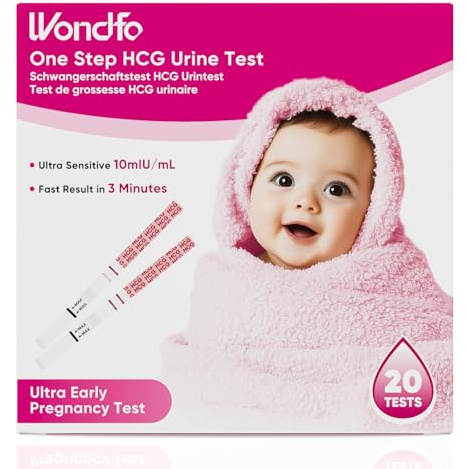 Wondfo Schwangerschaftstest, 20 Pack Frühtest Schwangerschaft | Ultra empfindlicher 10 mIU/ml, 6 Tage vor Periode, über 99% Genauigkeit
