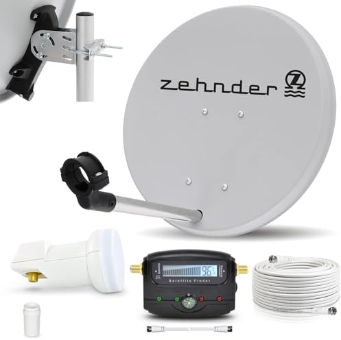 Digitale Camping Sat Anlage Spiegel 40 cm Single LNB 0,1 dB + Koaxialkabel 10m Kabel Sat Finder Balkon Caravan Mobil Schüssel Antenne für HDTV HD Sky 3D 4K hell
