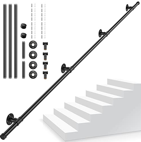 Handlauf Treppe, Couleeur Rutschfester Treppengeländer Innen und Außen Geländer Wandhandlauf mit Zubehör Handlauf Schwarz Haltegriff Treppe Edelstahl für Treppen, Brüstung, Balkon (3M)