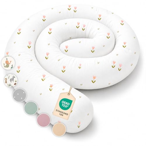 Lovely Hippo Seitenschläferkissen aus 100% Baumwolle – Bettschlange Body Pillow, Lange Kopfkissen Bettrolle, Nackenrolle Kissen (Rosa Blumen, 150 cm)