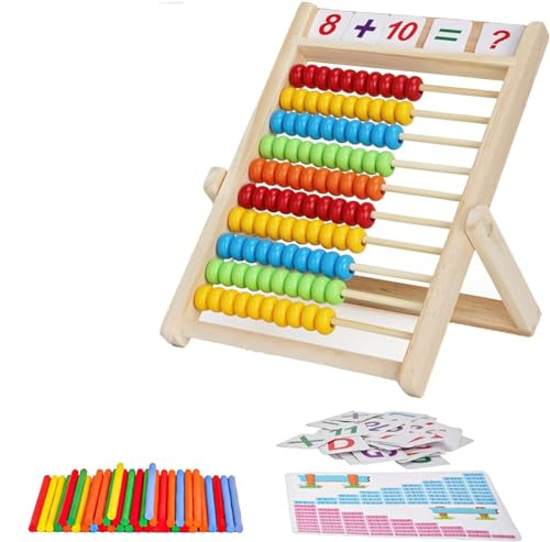 DYOUen Grundschule Rechenschieber 28 X 21CM Abakus für Kinder mit Zählstäben/Zahlenalphabetkarten Rechenrahmen Lernspielzeug, Pädagogisches Spielzeug Geschenk Weihnachten