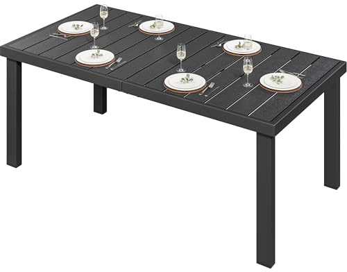 YITAHOME Gartentisch, 140x90cm Terrassentisch mit WPC-Holztischplatte und Aluminiumrahmen, wetterfest, quadratischer Outdoor-Terrassentisch mit E-Beschichtung, Outdoor-Esstisch für Garten, Schwarz