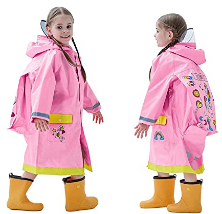 Baogaier Regenmantel Mädchen Regencape mit Kapuze Regen Slicker Regenjacke Regenponcho Regenanzug Matschanzug Leicht Wasserdicht Poncho Wandern Kinder 3-4 Jahre Einhorn Rosa