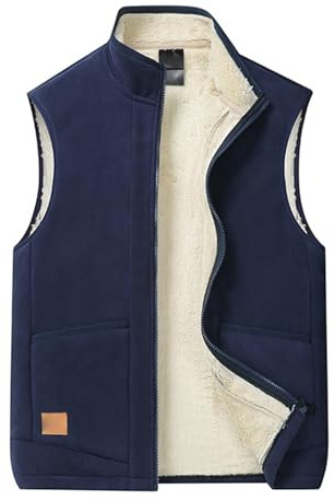 Polarfleece-Weste für Herren, einfarbig, Stehkragen | Warme Herrenweste mit Plüsch-Innenfutter, aufgesetzte Außentaschen, Innentaschen, einfarbige Herrenweste für den täglichen